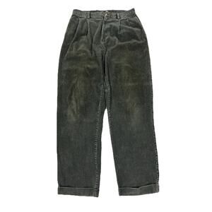 Vintage 80s 90s Gap Corduroy Pants Pleated Cuffed Forest Green Size 34x34